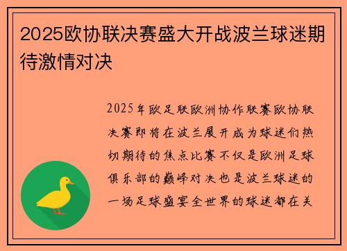 2025欧协联决赛盛大开战波兰球迷期待激情对决